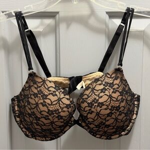 Aerie Maddie Lace Push-Up Bra in True Black w/Nude Liner Size 38C